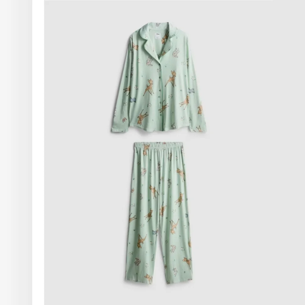 Disney’s Bambi Striped Boyfriend Pajamas button-up Set, Green. Primark - Picture 5 of 10